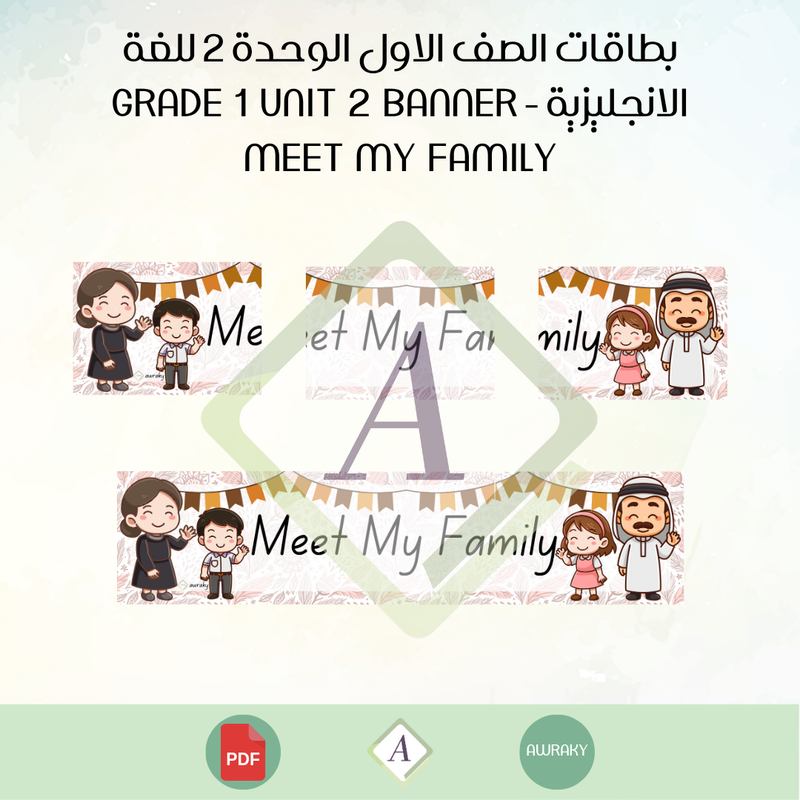 بطاقات الصف الاول الوحدة 2 للغة الانجليزية - Grade 1 Unit 2 banner meet my family