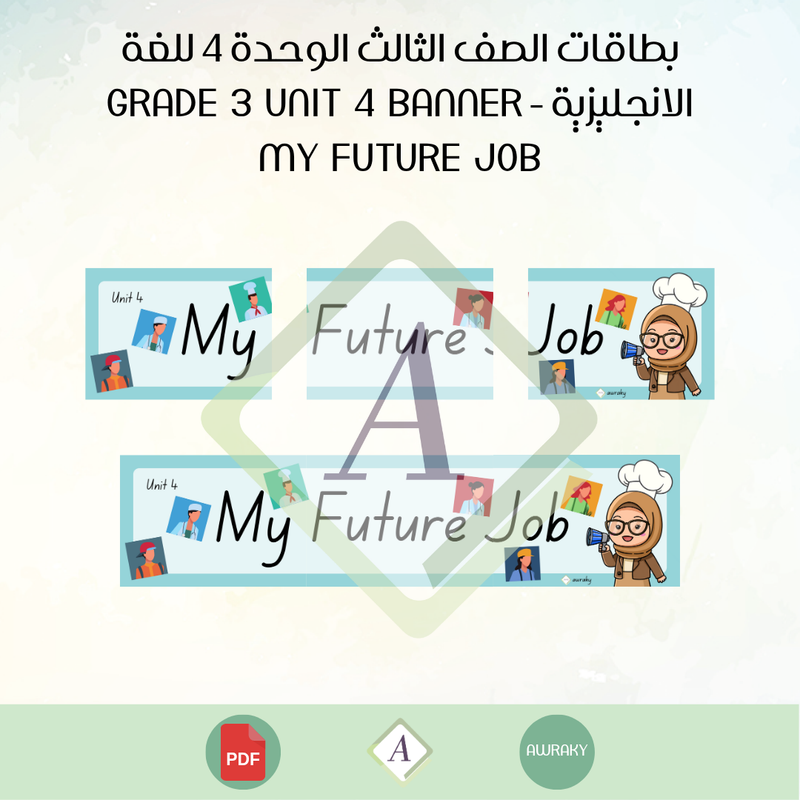 بطاقات الصف الثالث الوحدة 4 للغة الانجليزية - Grade 3 Unit 4 banner my future job