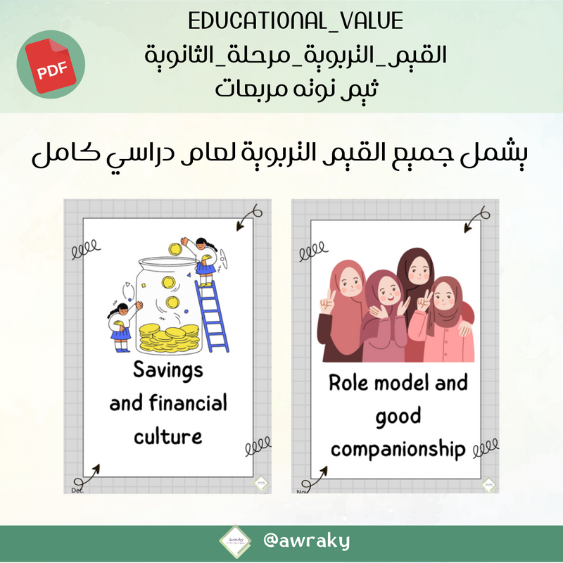 صور القيم التربوية - ثيم نوته مربعات - للمرحلة الثانوية - English