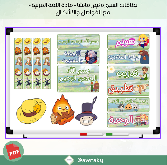 بطاقات السبورة ثيم قلعة هاول - مادة اللغة العربية - مع الفواصل والاشكال