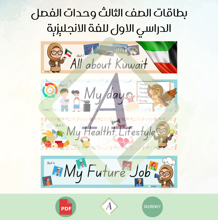 بطاقات الصف الثالث وحدات الفصل الدراسي الاول للغة الانجليزية