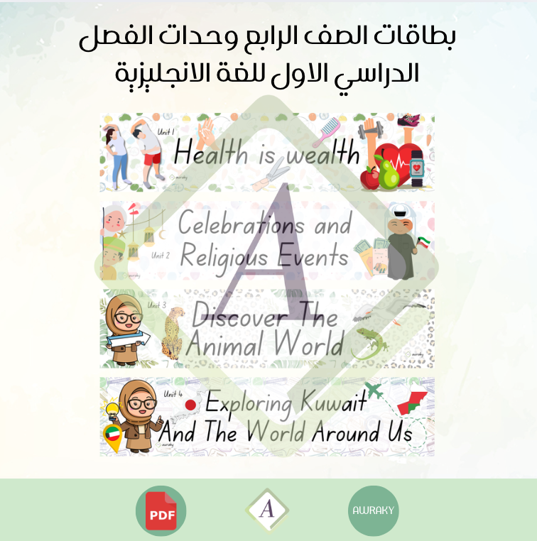 بطاقات الصف الرابع وحدات الفصل الدراسي الاول للغة الانجليزية