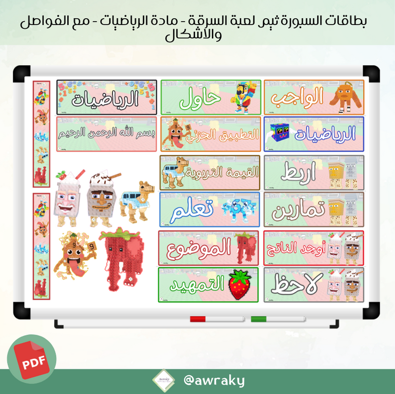 بطاقات السبورة ثيم لعبة السرقة - مادة الرياضيات - مع الفواصل والاشكال