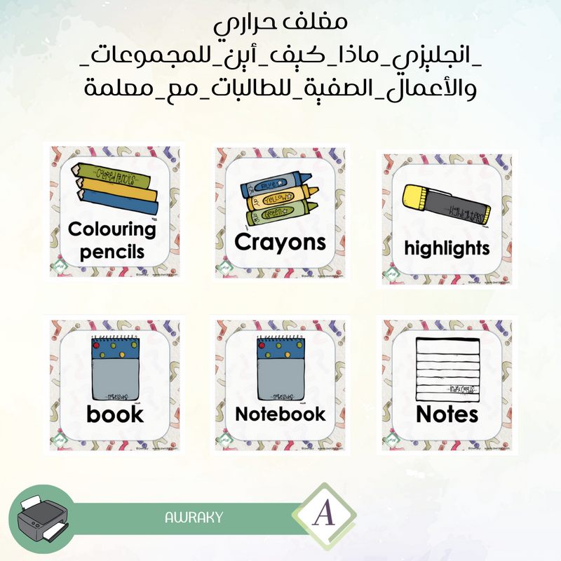مغلف حراري - انجليزي ماذا كيف أين للمجموعات والأعمال الصفية للطالبات مع معلمة