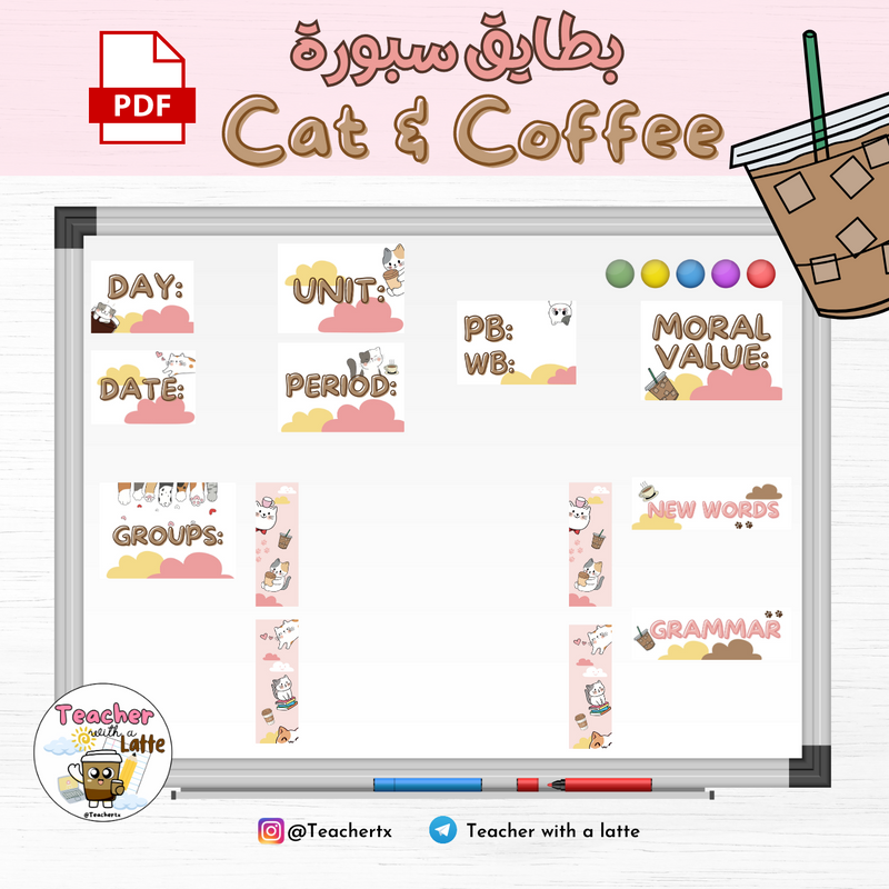 بطاقات سبورة - Cats & coffee theme - 1