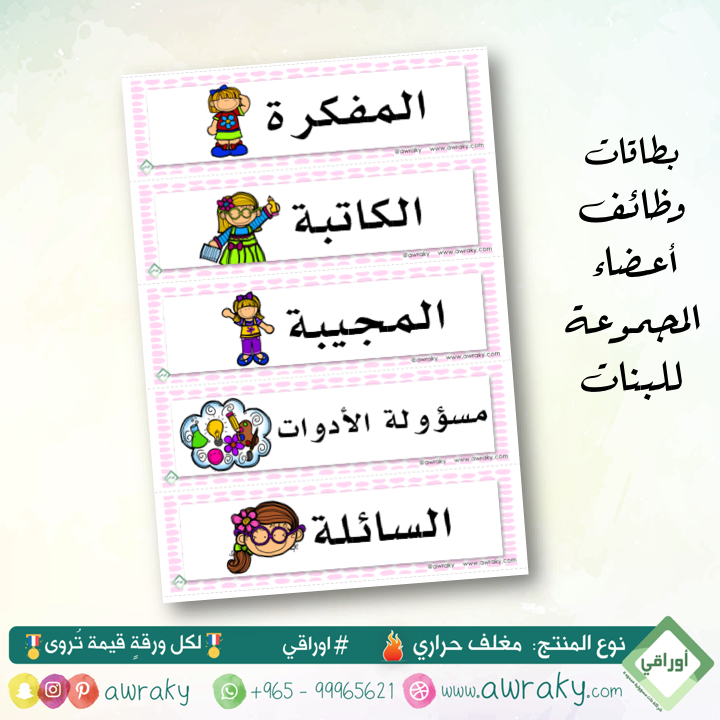 مغلف حراري - بطاقات طاولة وظائف اعضاء المجموعة - بنات