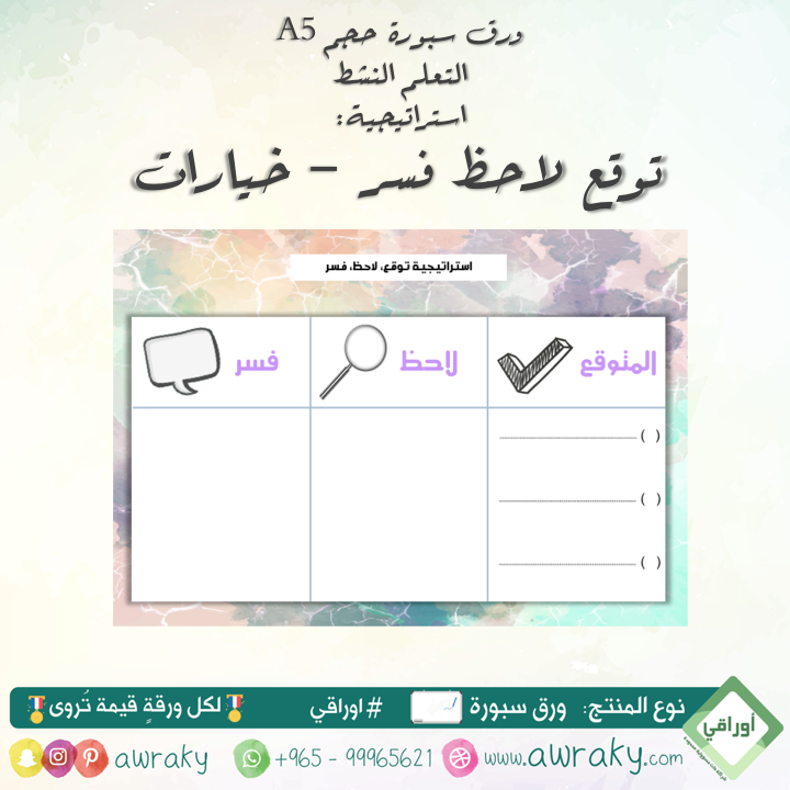 ورق سبورة استراتيجية توقع لاحظ فسر - خيارات