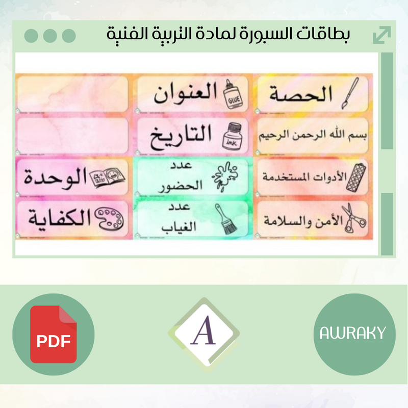 بطاقات السبورة لمادة التربية الفنية