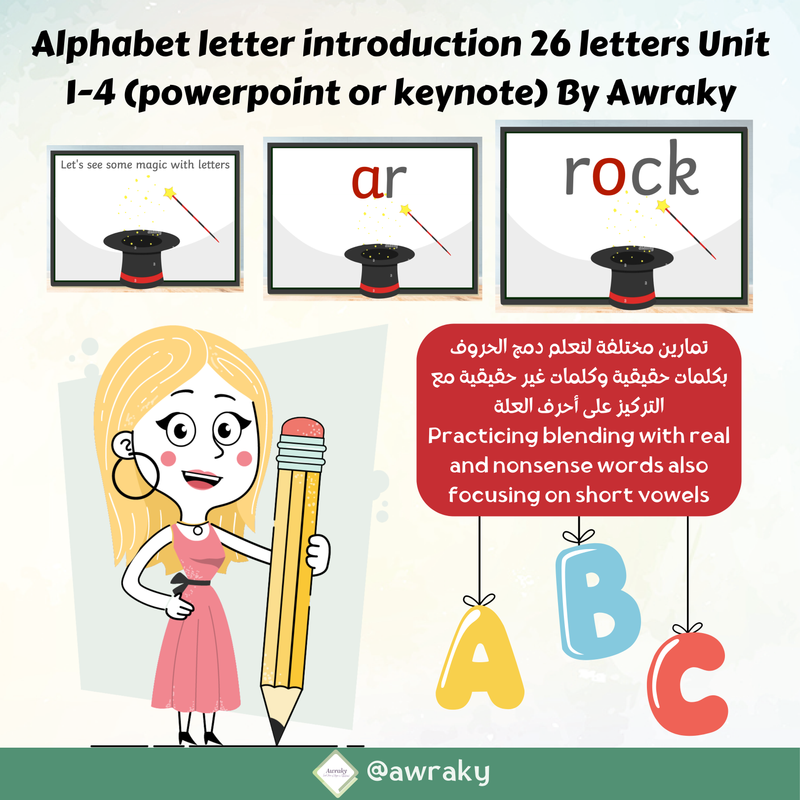 Alphabet letter introduction 26 letters Unit 1-4 (powerpoint or keynote) By Awraky