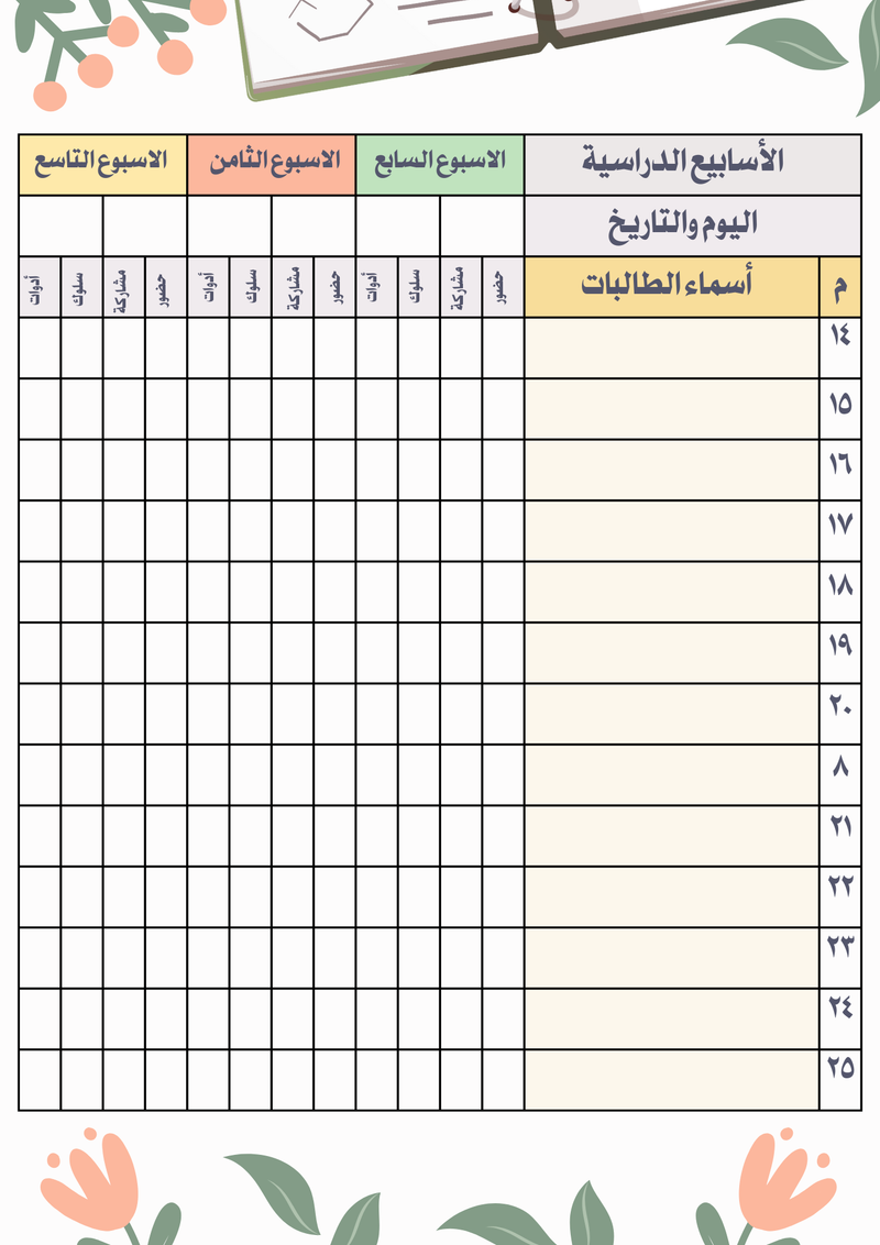 دفتر متابعة الطالبات - اجتماعيات متوسط - 7