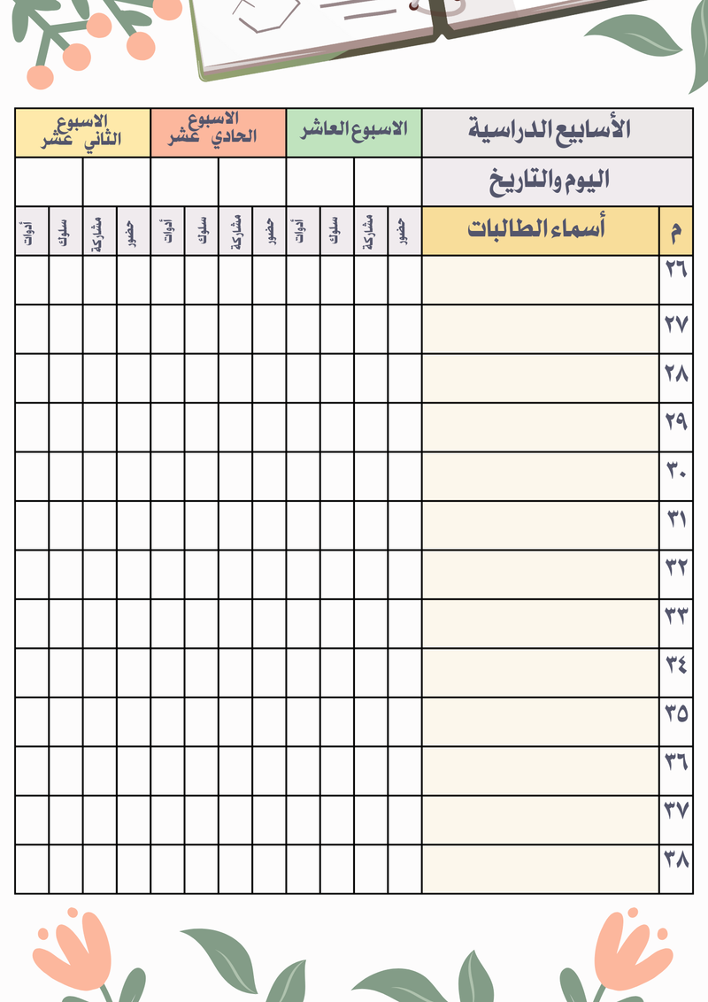 دفتر متابعة الطالبات - اجتماعيات متوسط - 8