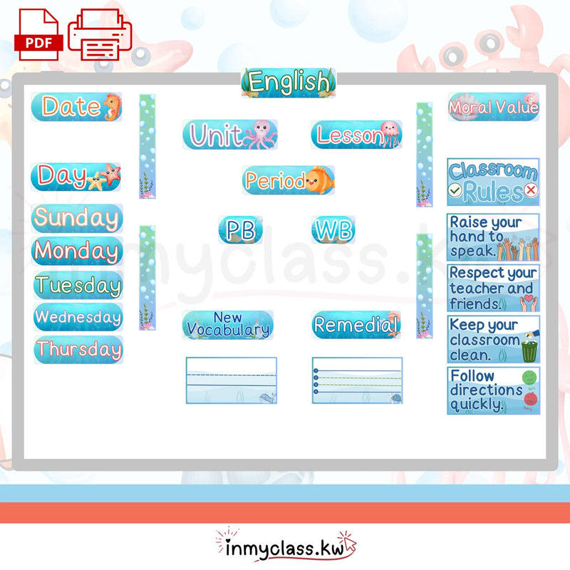 English whiteboard cards (under the sea) - 1