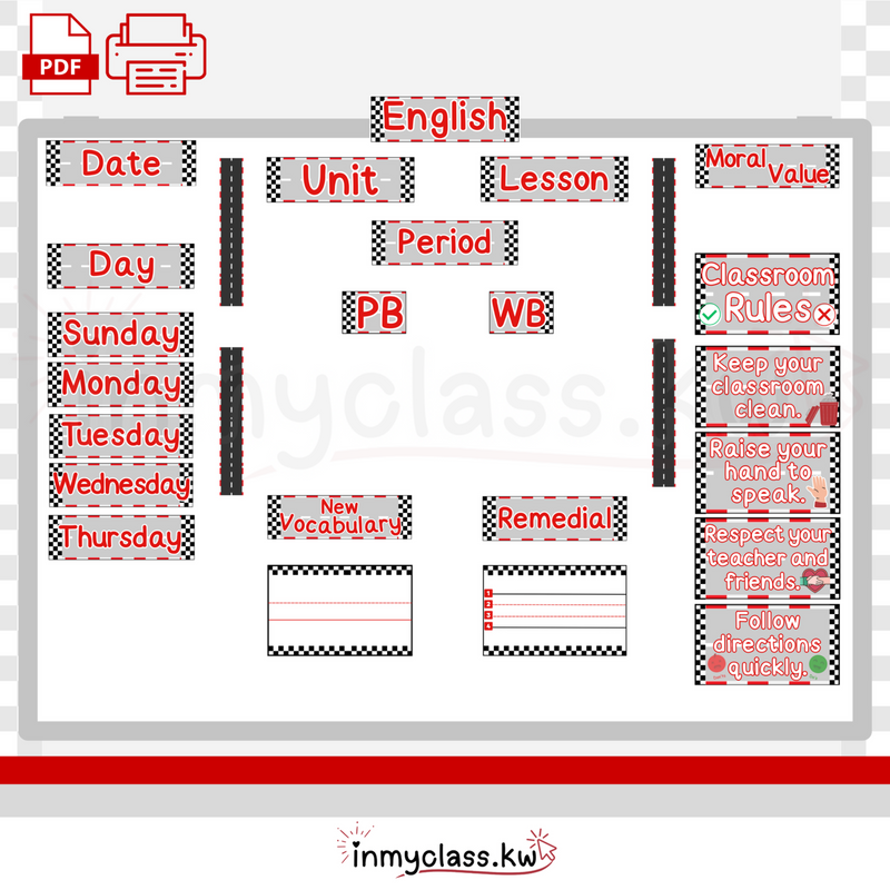 English whiteboard cards (car race) - 1