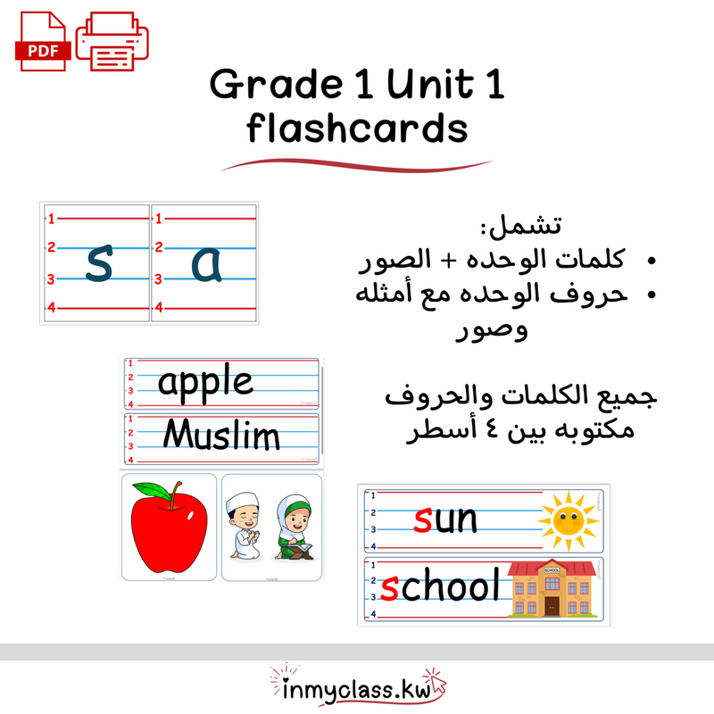 Grade 1 Unit 1 بطاقات الوحدة الأولى للصف الأول - 1