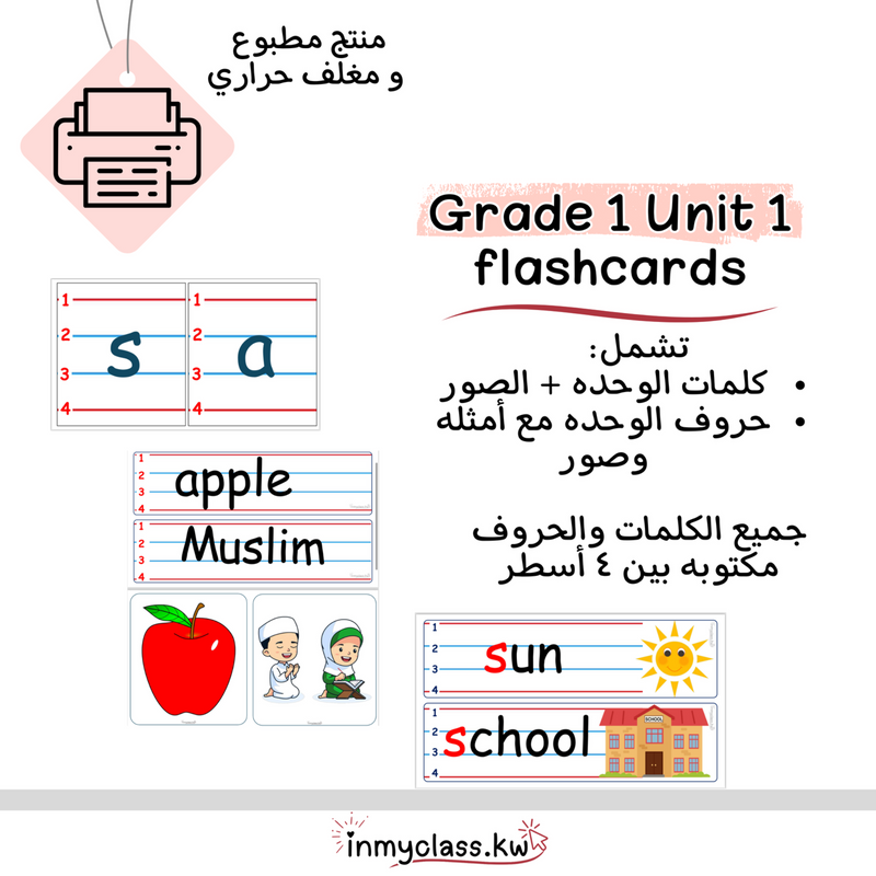 مغلف حراري بطاقات الصف الأول الوحدة الاولى Grade 1 Unit 1 - 1