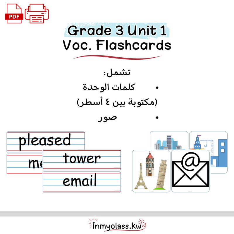 بطاقات الوحدة الأولى للصف الثالث Grade 3 Unit 1 - 1