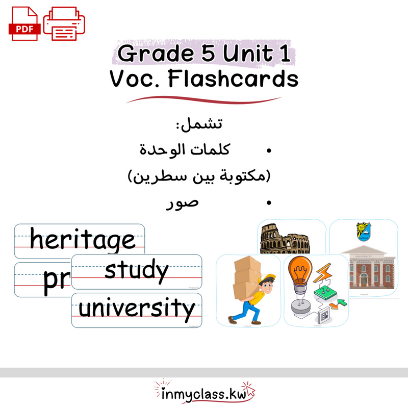 بطاقات الوحدة الأولى للصف الخامس Grade 5 Unit 1  - 1