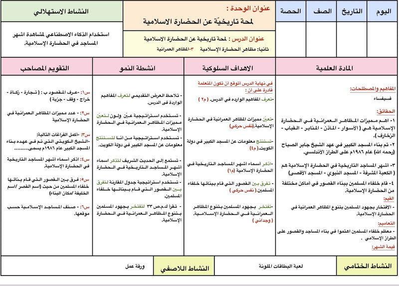 تحضير مادة الاجتماعيات الصف الثامن - الفصل الاول - 2