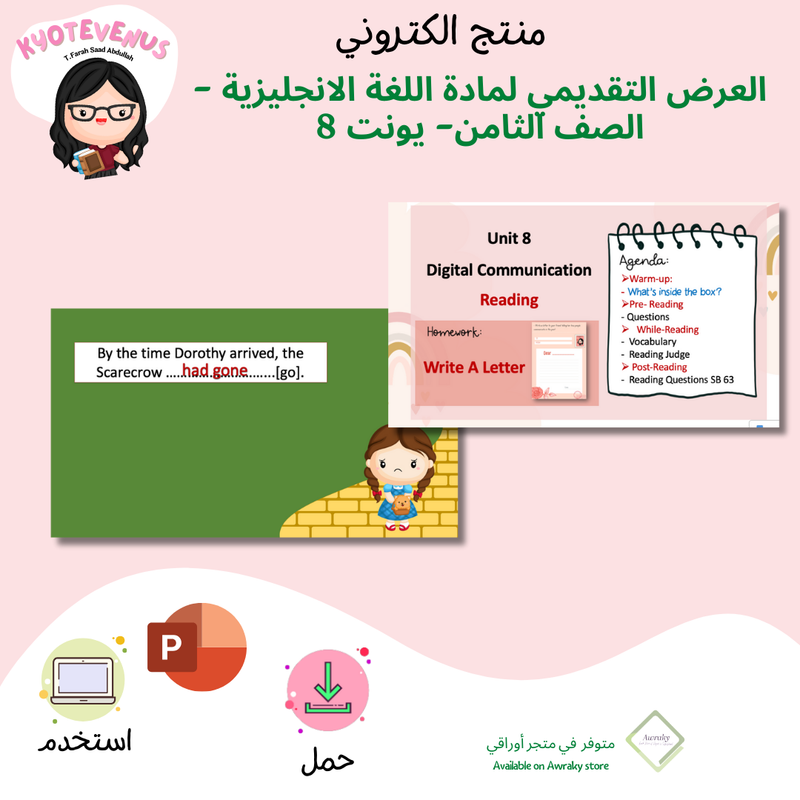 العرض التقديمي لمادة اللغة الانجليزية - الصف الثامن - يونت 8 - 1