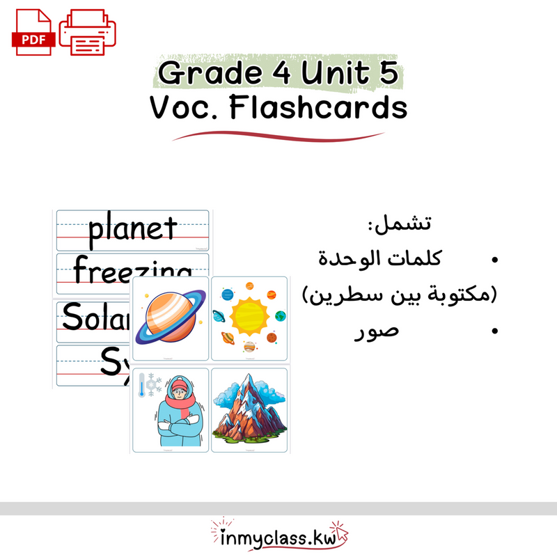 بطاقات الوحدة الخامسة للصف الرابع Grade 4 Unit 5 - 1