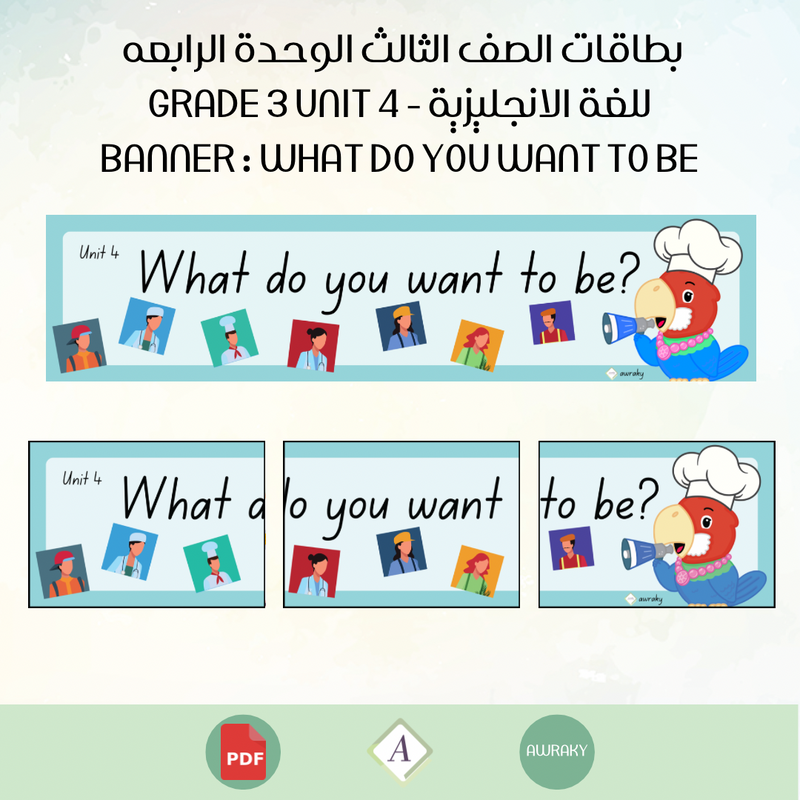 بطاقات الصف الثالث الوحدة الرابعه للغة الانجليزية - Grade 3 Unit 4 banner What do you want to be