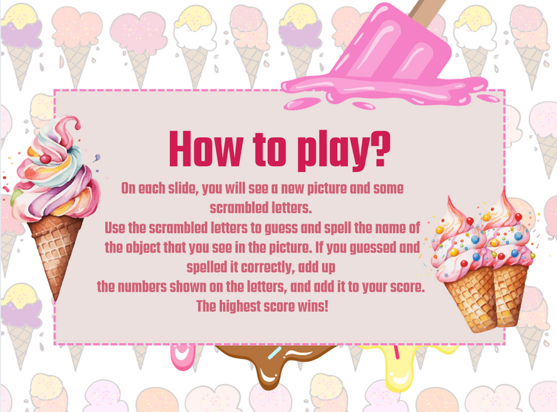 spelling word game ice cream theme