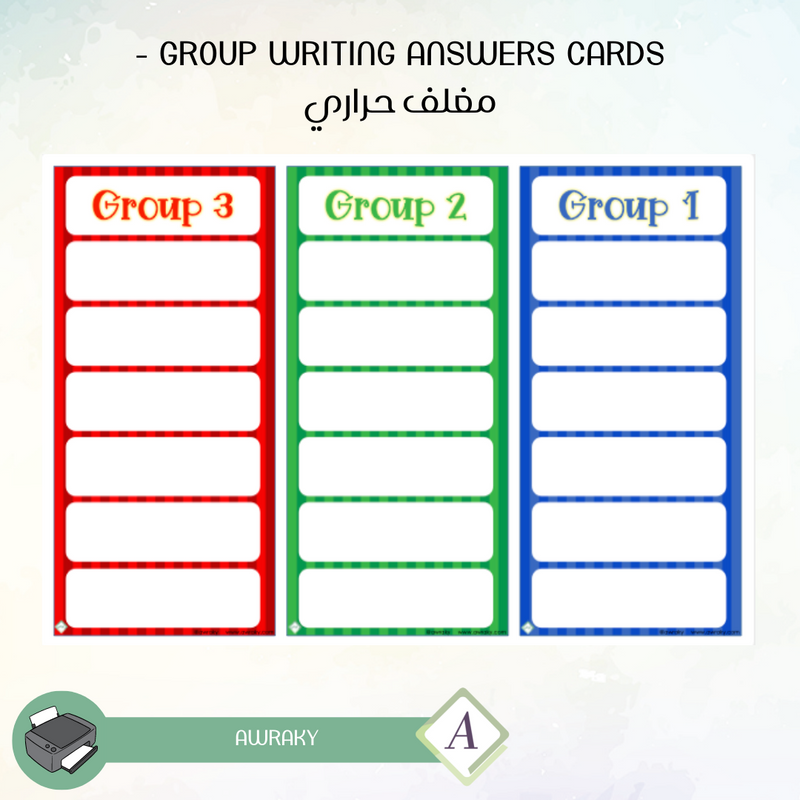 Group writing answers cards - مغلف حراري