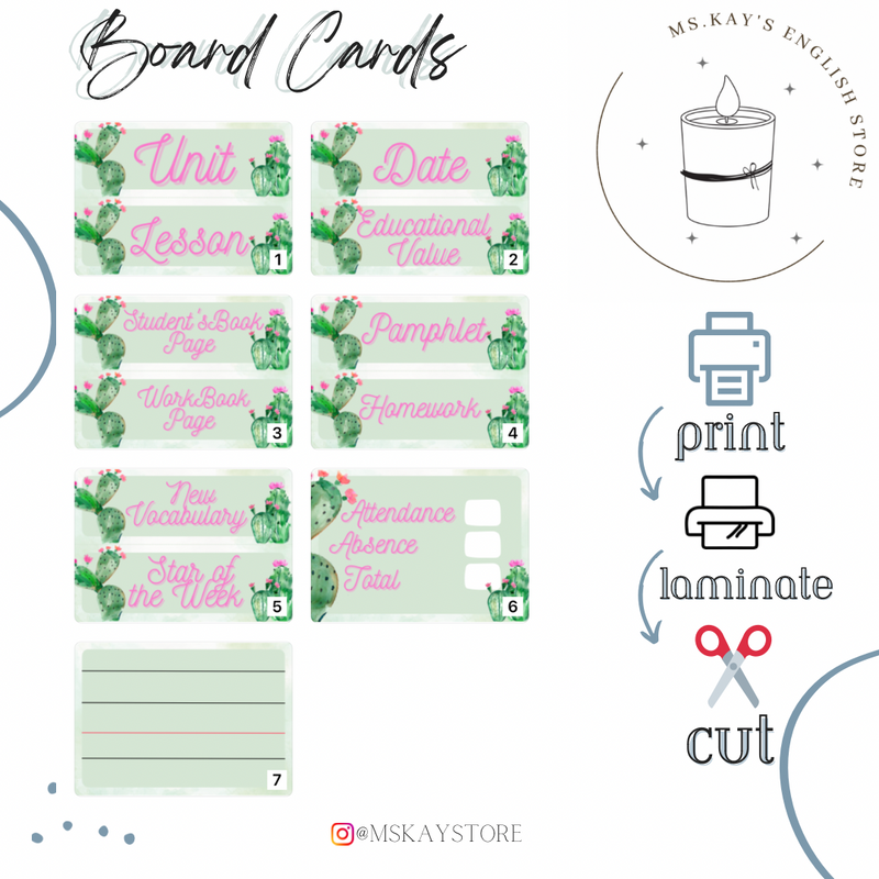 Pink Cactus Whiteboard Cards - 1