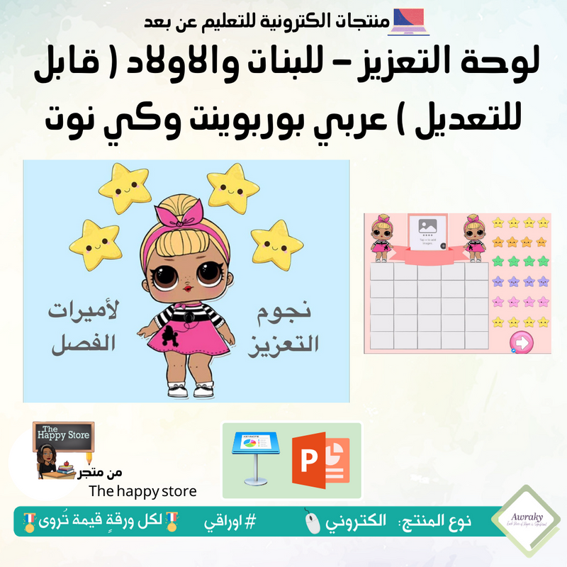 لوحة التعزيز - للبنات أو الاولاد ( قابل للتعديل ) عربي بوربوينت وكي نوت